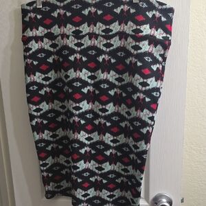LuLaRoe Black Pencil Skirt with Mint and Coral Geometric Print Size L